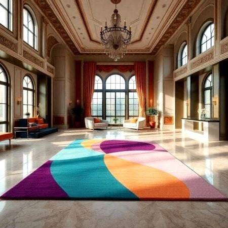 Handcrafted Colorful Curved Stripe Living Room Rug